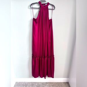 New One One Six Maxi Dress Open Back High Neck Sleeveless Tiered Cranberry M new